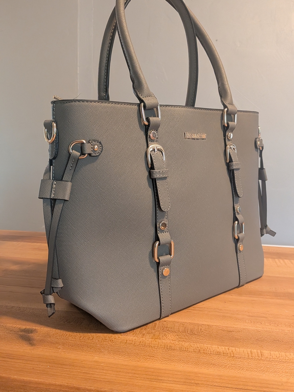 Montana West Select Gray Saffiano Vegan Leather Work Tote & Laptop Bag